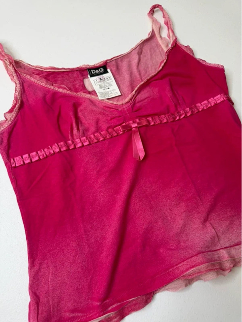 D&G Dolce & Gabbana Y2K Fairy Coquette Pink Ombré Lace Cami Top Size L - Picture 3 of 7